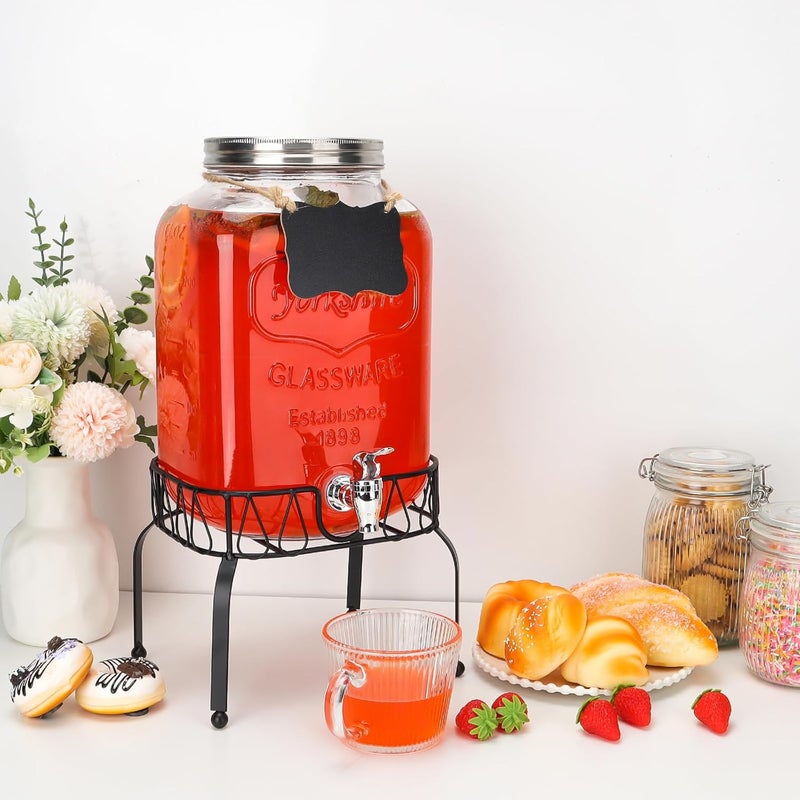Waymind 2 Gallon Glass Drink Dispensers, 1 Pack Clear Beverage Dispenser with Stand and Spigot for Parties, Drink Dispenser with Ice Core and Sticker for BBQ, Picnic, Lemonade Dispenser - Image 4